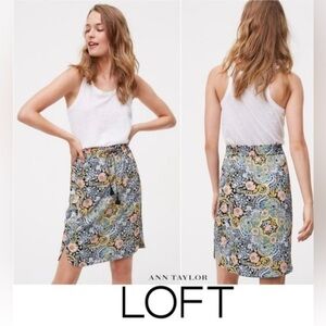 LOFT Blue and Pink Floral elastic waist drawstring skirt size M